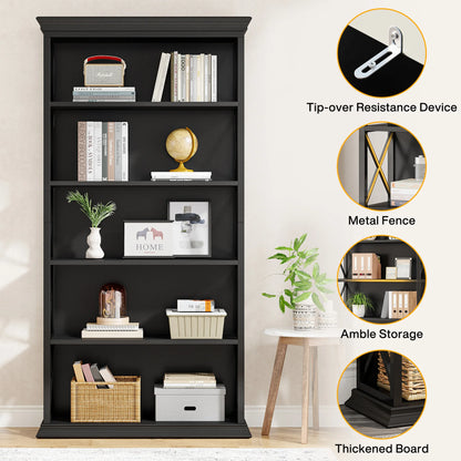 6-Tier Bookcase, 71 Inches Industrial Bookshelves and Bookcases, Floor Standing 5 Shelf Display Storage Shelves