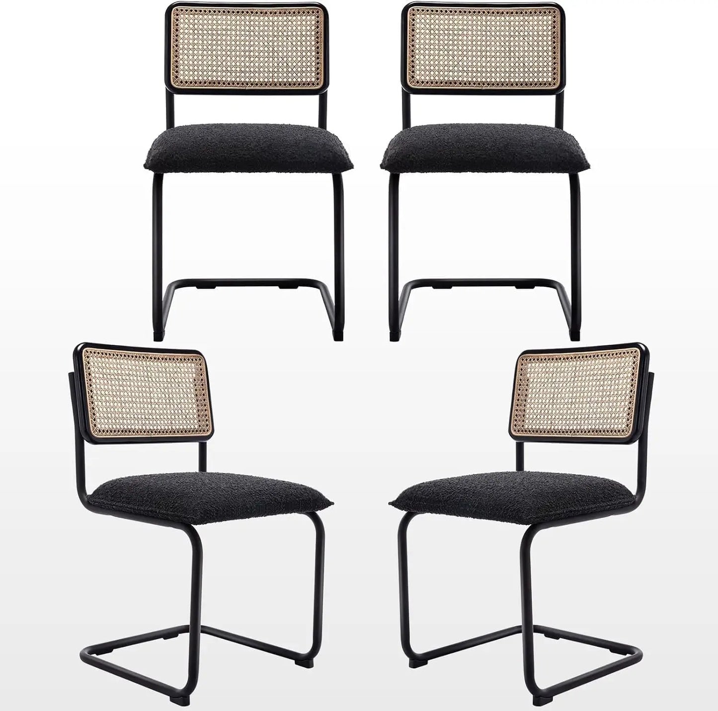 Natural Rattan Dining Chairs Set of 4, Modern Dining Room Chairs with Solid Wood Back for Kitchen