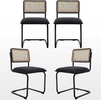 Natural Rattan Dining Chairs Set of 4, Modern Dining Room Chairs with Solid Wood Back for Kitchen