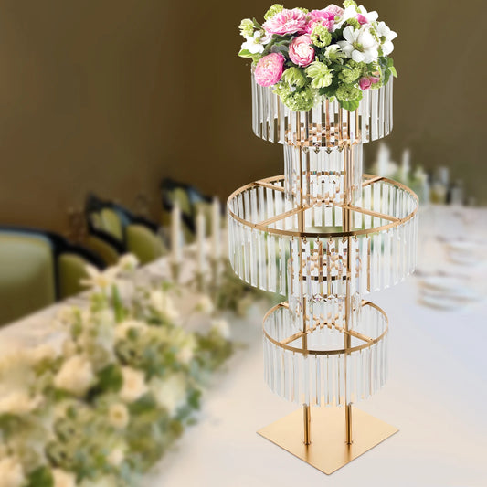 5 Tiers Gold Wedding Centerpieces Flower Stand Vase Centerpiece Acrylic Flower Stand with Hanging Acrylic