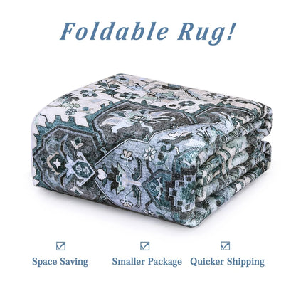 Washable Area Rugs 8x10 Living Room Rug Vintage Medallion  Soft Floor Cover Low Pile Non-Slip