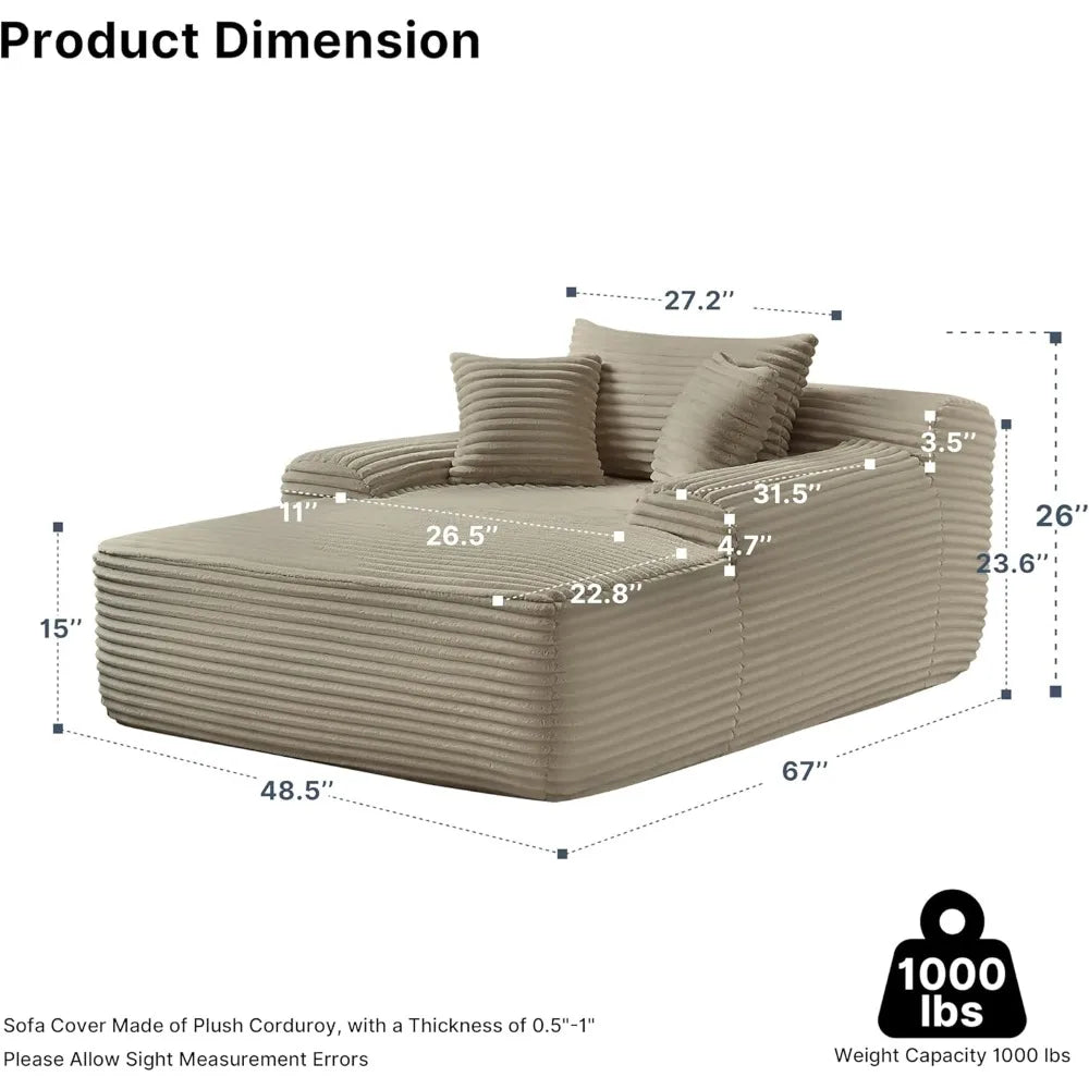 68'' Plush Corduroy Cloud Couch, Fluffy Oversized Sofa Bed for Bedroom Living Room, Comfy Boneless