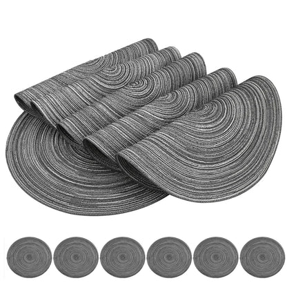Round Braided Set of 6 Washable Round Placemats for Christmas Kitchen Wedding Dining Table 34cm Woven Heat Resistant Place Mats