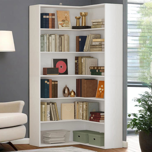 Corner Bookshelf with Baffles, Corner Bookcases 6 Tiers, Shelf Storage Rack for Living Room, Home Office