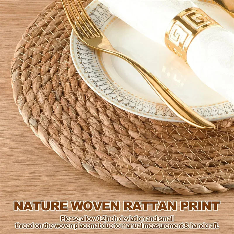 4/8/12pcs Round Woven Placemats Set Boho Rattan Placemat Natural Placemats 12Inch Farmhouse Weave Straw Braided Table Dinner Mat