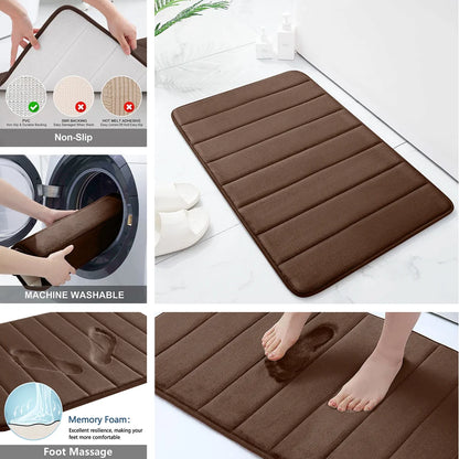 Super Absorbent Bath Mat Memory Foam Carpet Non-slip Bathroom Rug