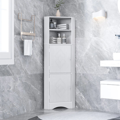 Tall Bathroom Corner Cabinet, Freestanding Storage Cabinet with Doors and Adjustable Shelves