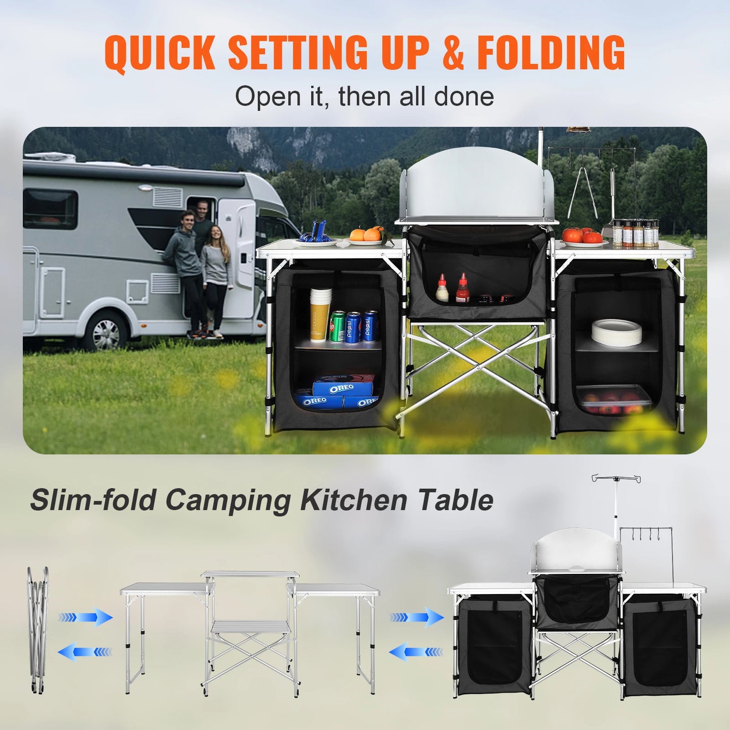 Folding Camping Outdoor Kitchen Table Cabinet