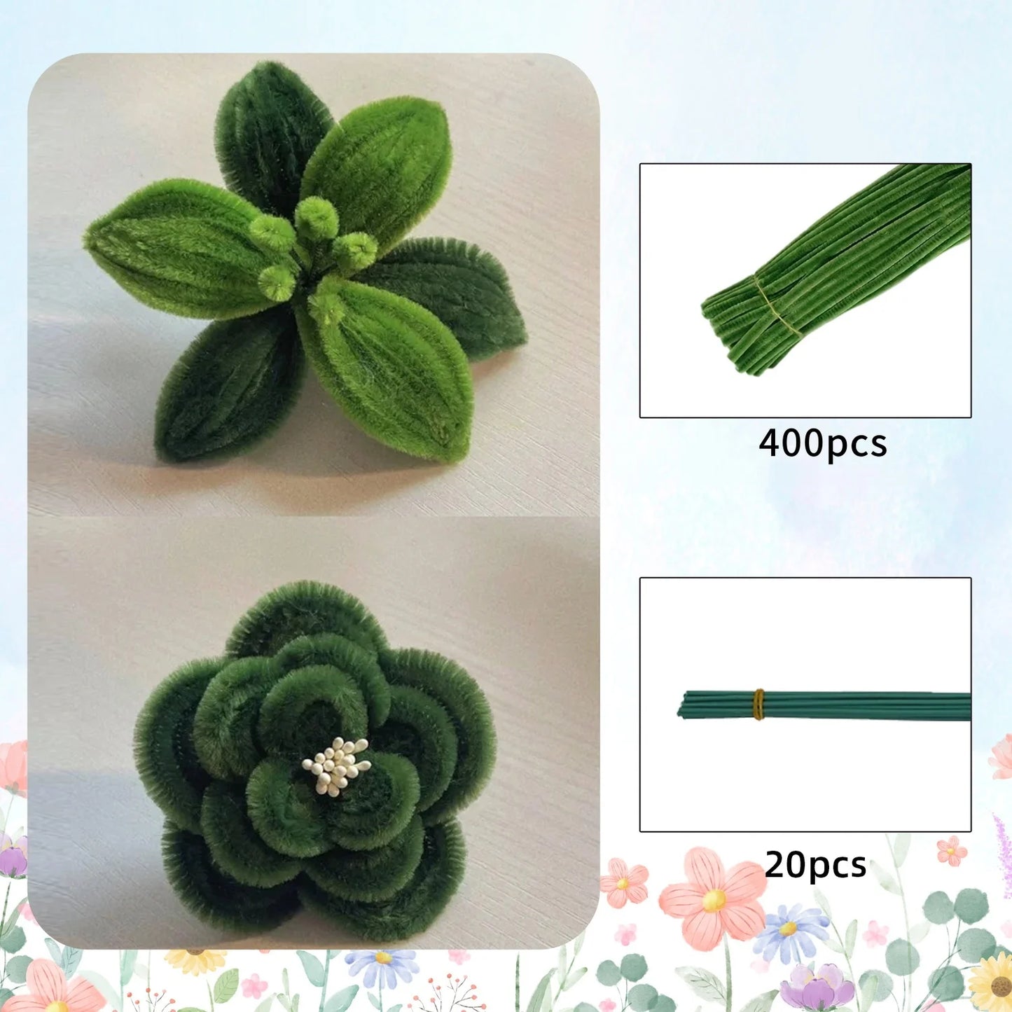 420pcs Pipe Cleaner Flowers Kit DIY Art Flower Bouquet Craft