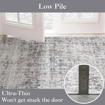 Washable Area Rug Stain-Resistant Throw Rug Indoor Carpet with Non-Slip Backing Foldable Floor Cover for Living Room, Bedroom