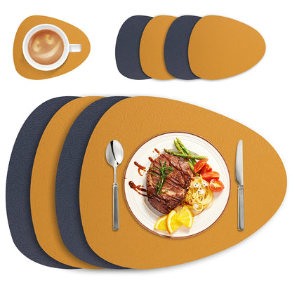 Irregular Shape PU Leather Placemats Set Oil-Proof Waterproof Dual-Sided Place Mats for Kitchen Bistro Tables Bars Coffee Shops