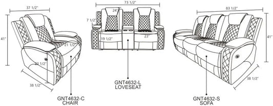 Power Living Room Furniture Sets,Electric Recliner Chair with LED Light,Sectional Sofa Loveseat with Wireless Charging