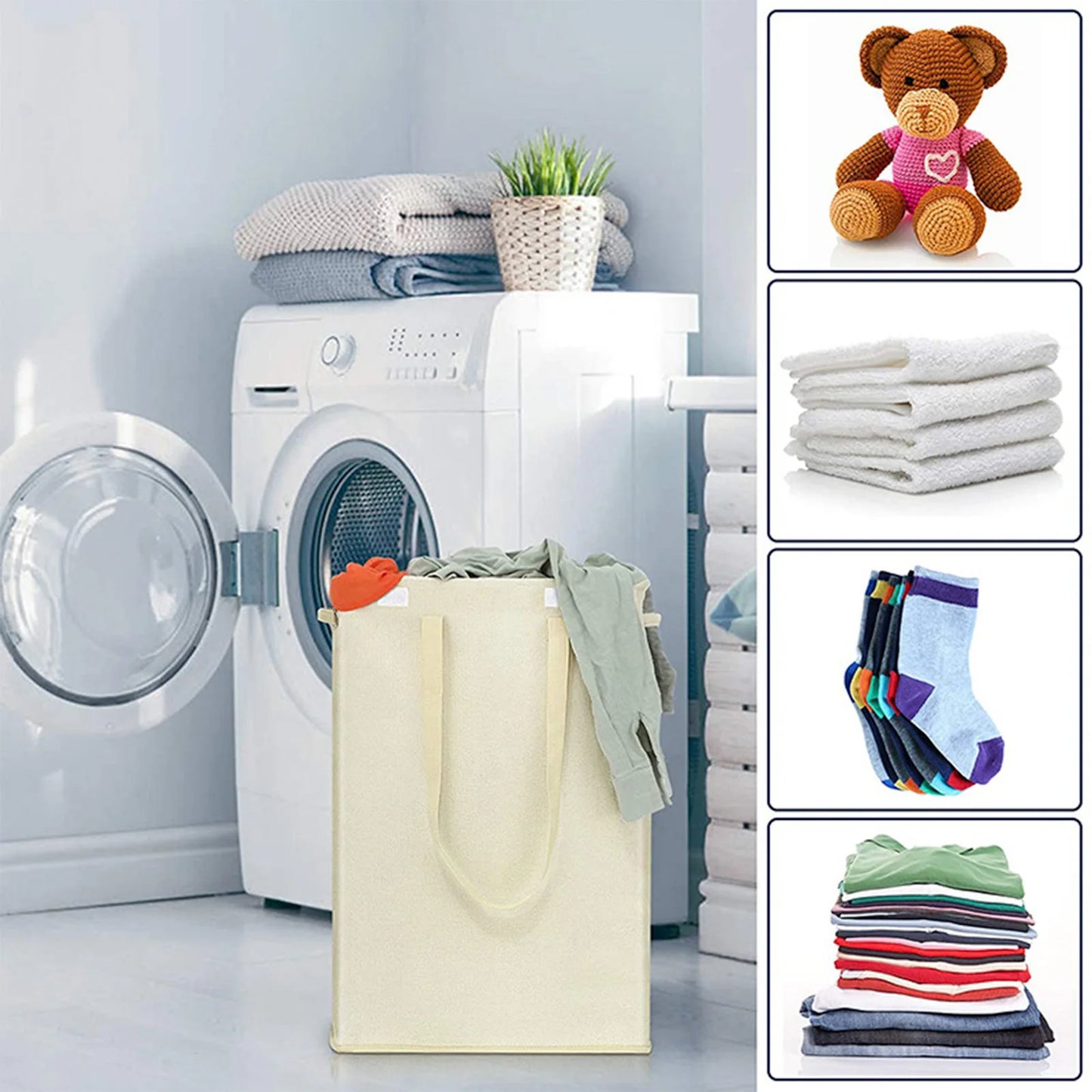 Clothes Hamper with Lid Collapsible Cotton-Like Linen Laundry Hamper for Home Bathroom or Travel Local Delivery