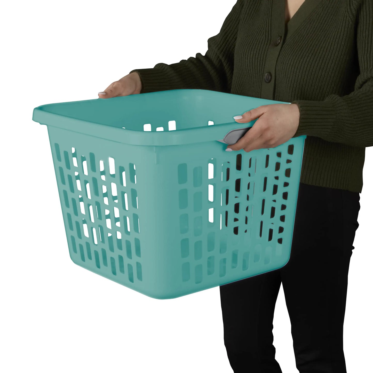 1.5 Bushel Square Plastic Laundry Basket, Adult, Teal