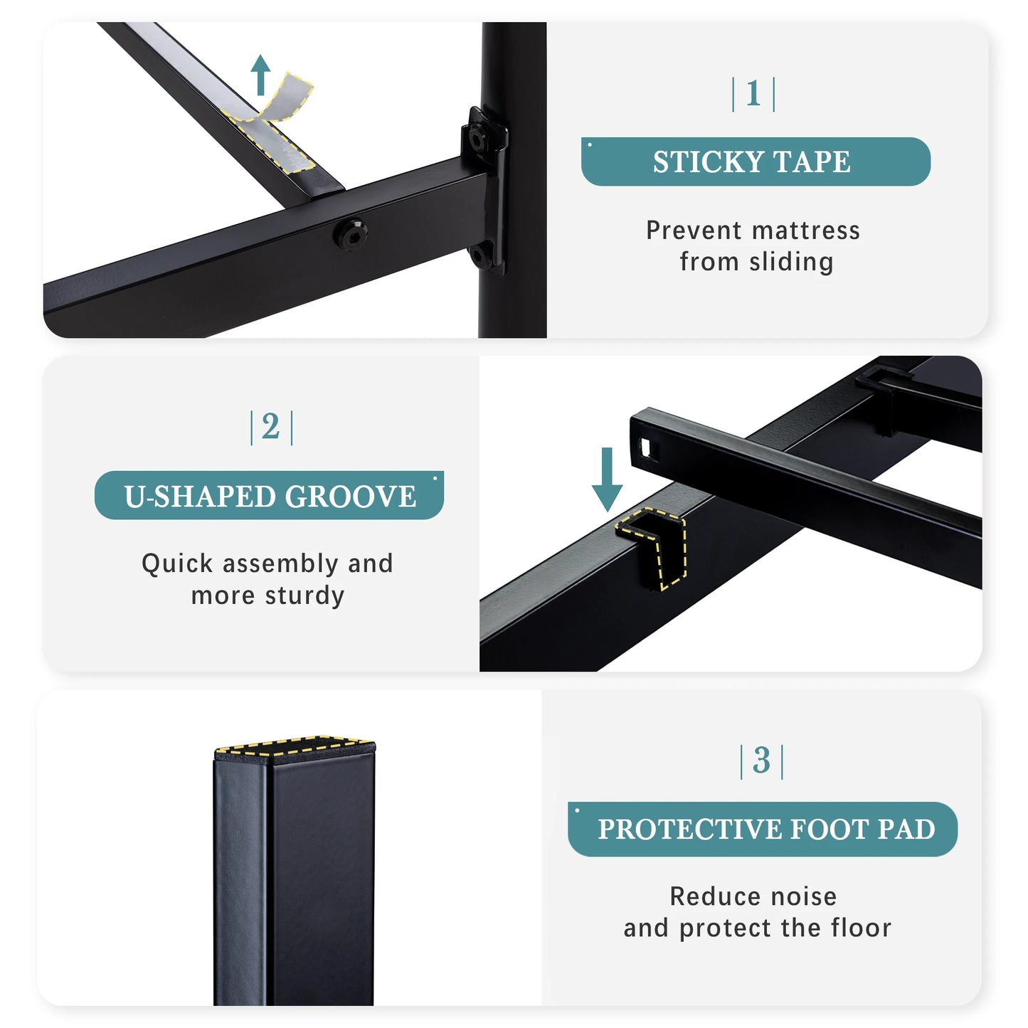 14 Inch Metal Platform Bed Frame, Vintage Victorian Style, Wrought Iron Headboard and Footboard