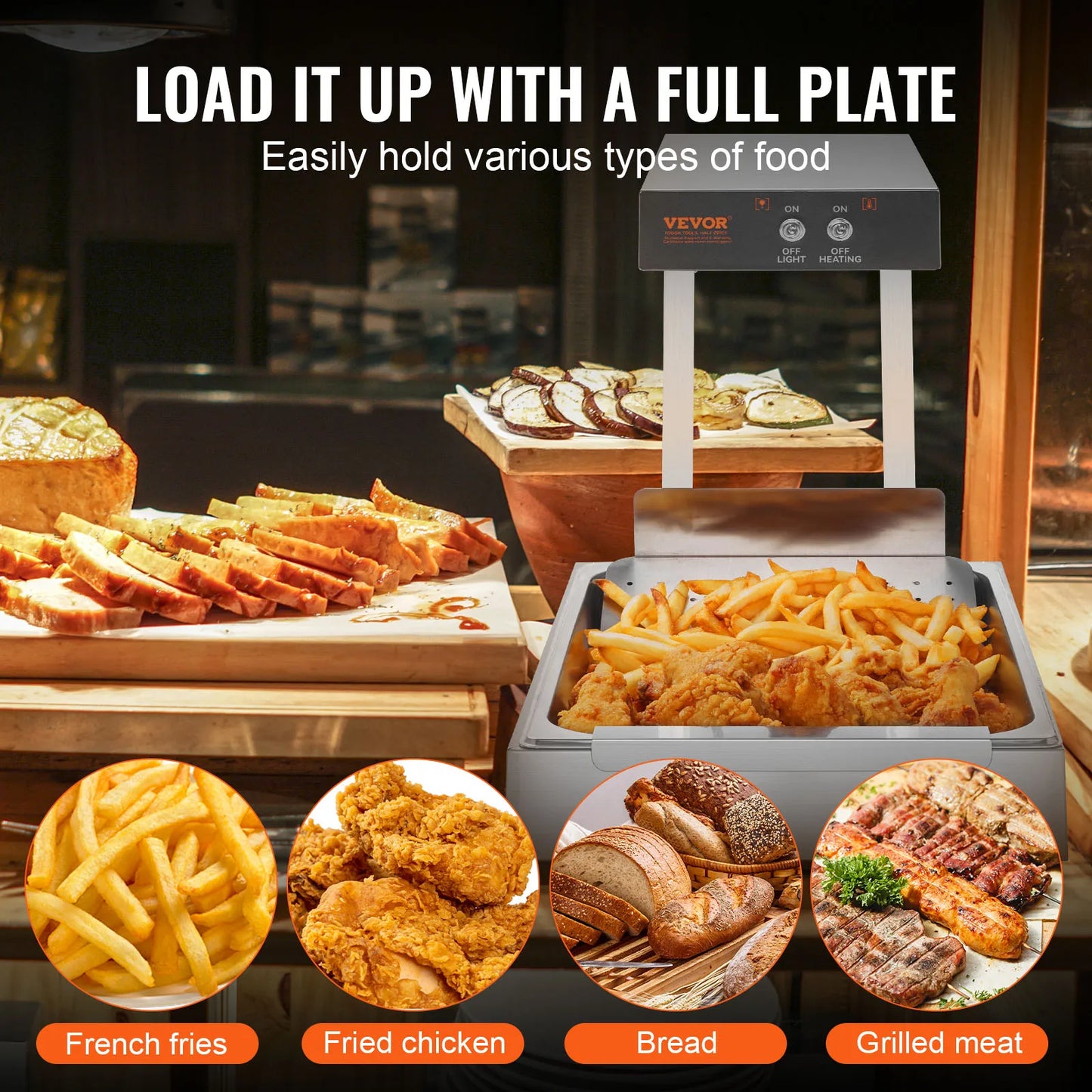 750W French Fry Food Warmer Commercial Food Heating Lamp