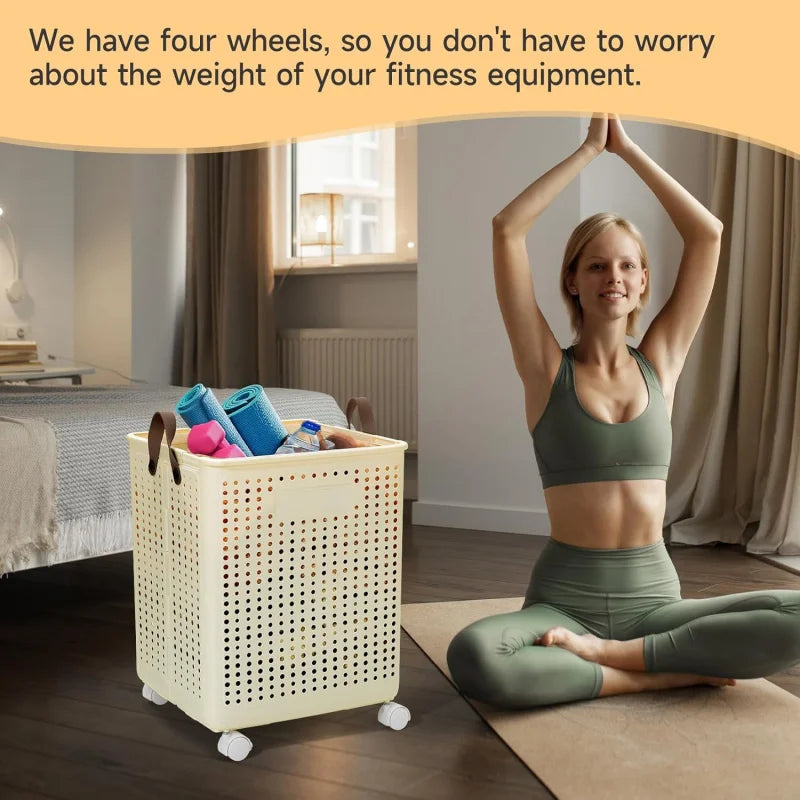 66.5L Foldable Laundry Basket with Wheels - XL Collapsible Storage Bin for Clothes, Toys, Bathroom (14x15x20 inch) Easy Carry!