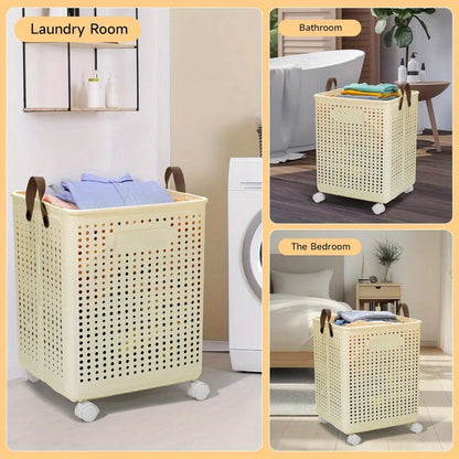 66.5L Foldable Laundry Basket with Wheels - XL Collapsible Storage Bin for Clothes, Toys, Bathroom (14x15x20 inch) Easy Carry!