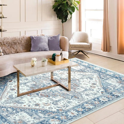 Faux Cashmere Vintage Floral  Soft Accent Area Rug, Low Pile for Living Room Bedroom