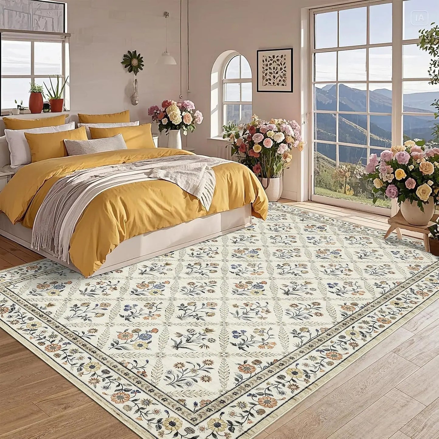 Vintage Washable Area Rugs for Living Room Soft Low-Pile Non-Slip Carpet  for Bedroom Dining Room Home Office