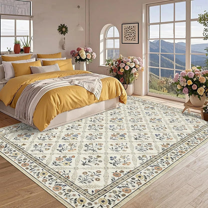 Vintage Washable Area Rugs for Living Room Soft Low-Pile Non-Slip Carpet  for Bedroom Dining Room Home Office
