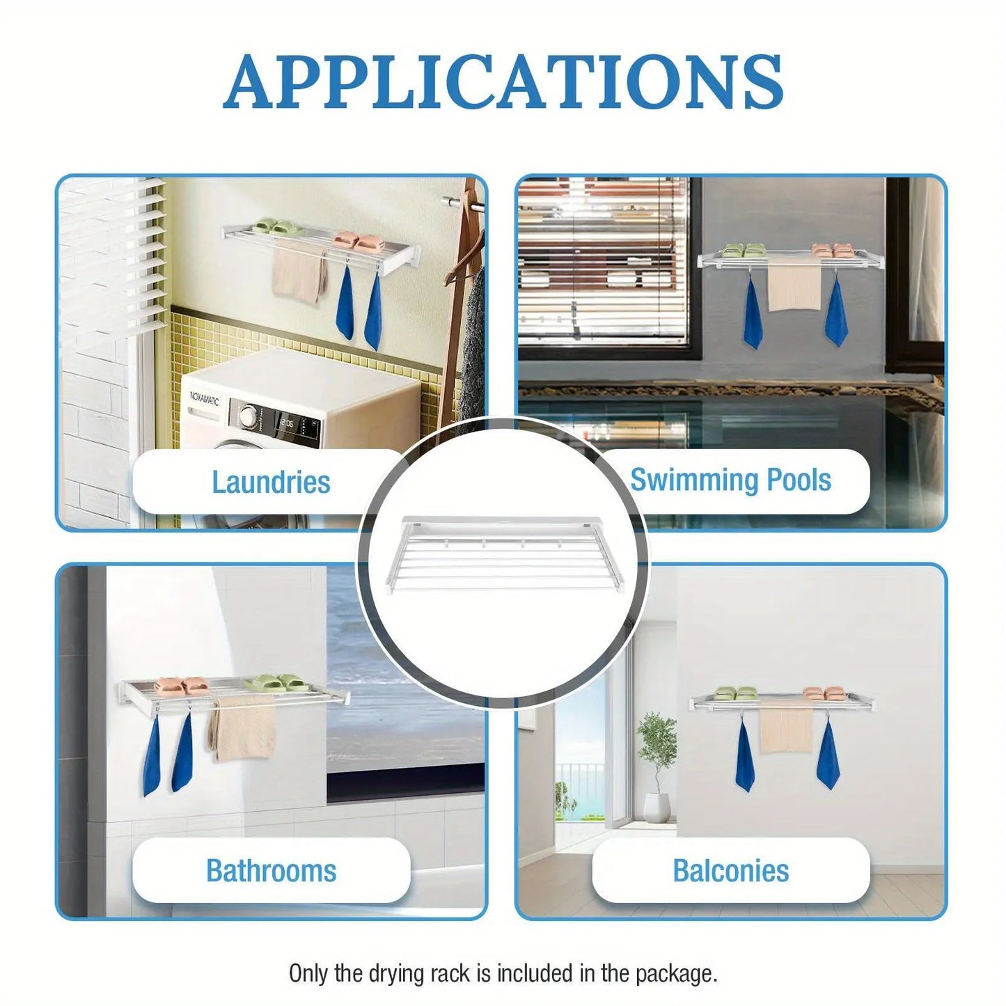 White Wall-Mounted Collapsible Clothes Drying Rack - Space-Saving Laundry Room and Bathroom Organizer