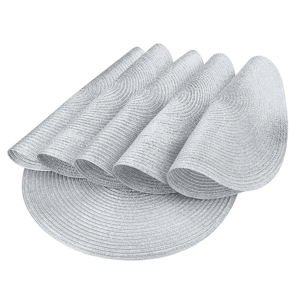 Round Braided Set of 6 Washable Round Placemats for Christmas Kitchen Wedding Dining Table 34cm Woven Heat Resistant Place Mats