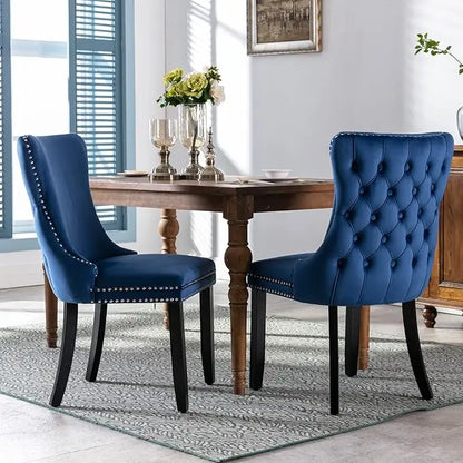 Velvet Upholstered Dining Chairs Set of 4 Wingback Kitchen Room Black Accent Chairs 4PC Solid Wood Leg