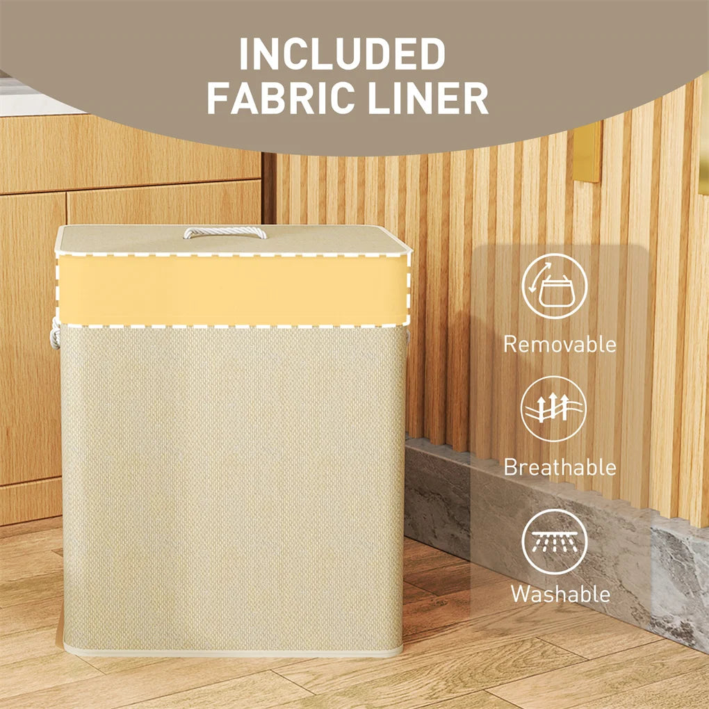 Bamboo Laundry Hamper Foldable Laundry Basket with Lid Removable and Machine Washable Liner for Efficient Laundry