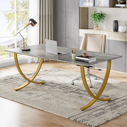 63" Modern Dining Table Kitchen Table with Faux Marble Top