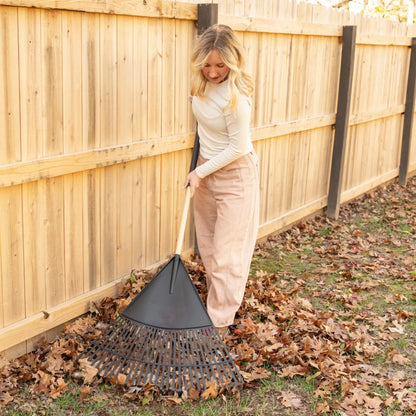 30-Inch Wood and Poly Leaf Rake for Yard Cleanup, Durable and Lightweight