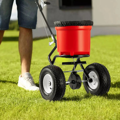 Broadcast Spreader Walk Behind Turf Spreader Steel Push Fertilizer Salt Spreader Garden Seeder for Home Farm 90LBS 12.5in Wheels