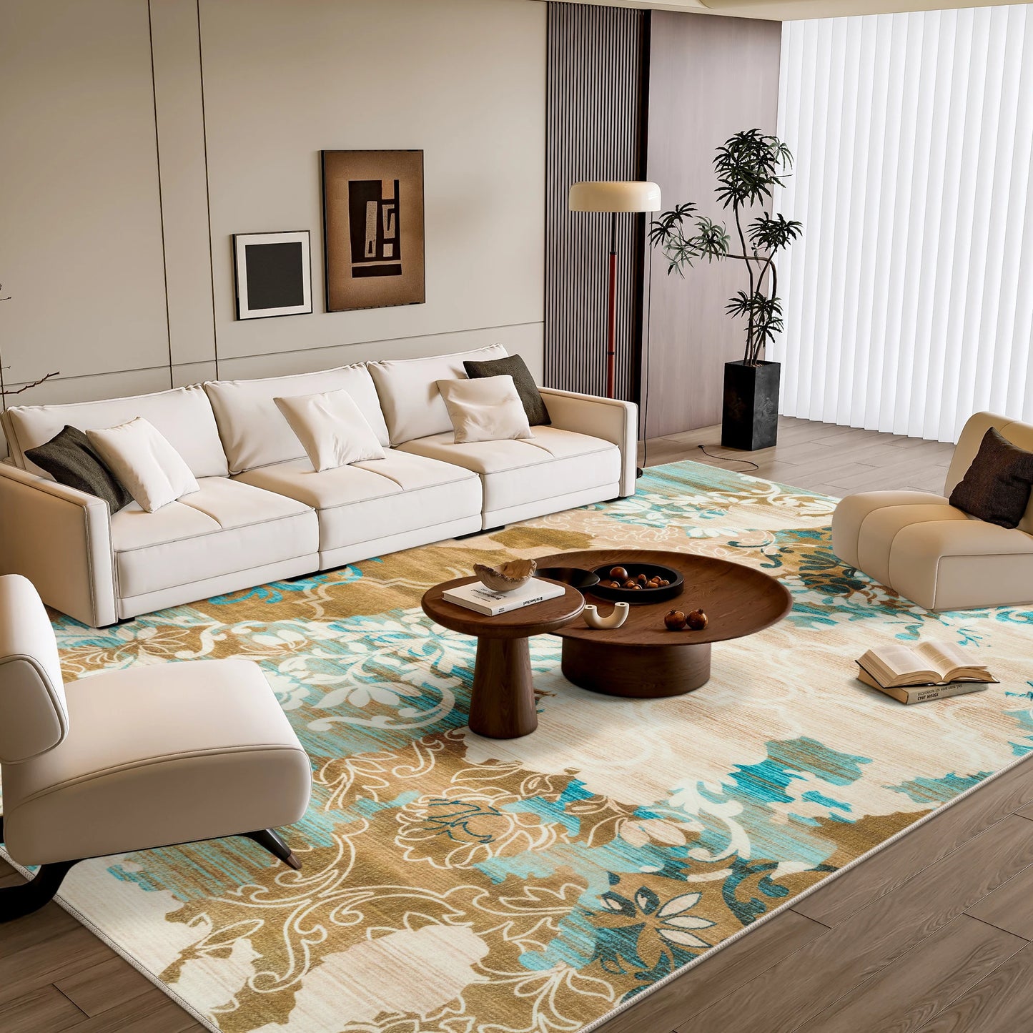 Elegant Floral Faux Wool Area Rug
