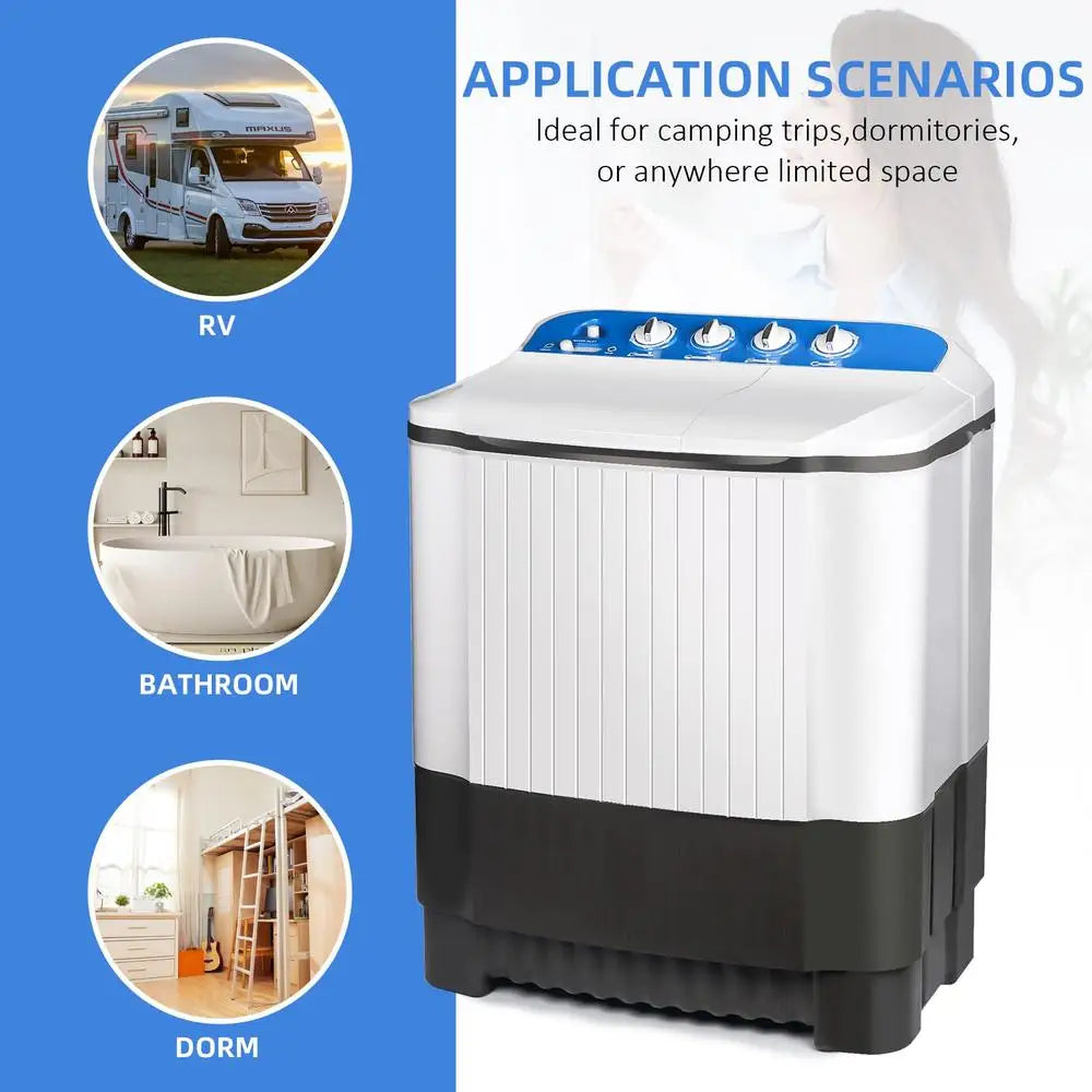 Portable 15.5lbs Washing Machine Semi Automatic Twin Tub Compact Laundry Washer Spin Dry Perfect Apartments Dorm RV