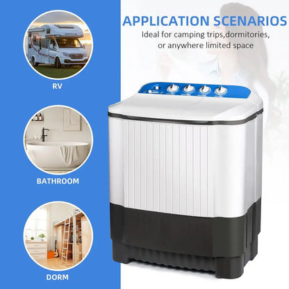 Portable 15.5lbs Washing Machine Semi Automatic Twin Tub Compact Laundry Washer Spin Dry Perfect Apartments Dorm RV