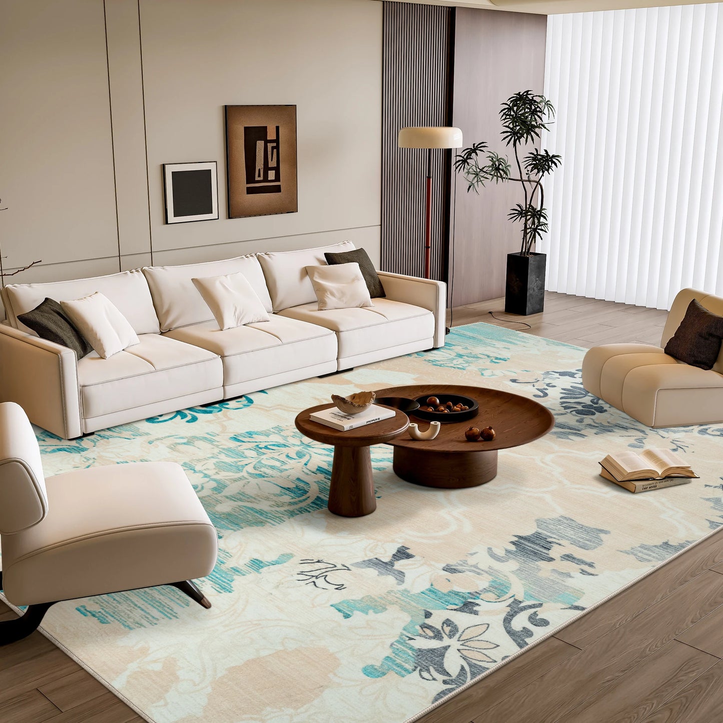 Elegant Floral Faux Wool Area Rug