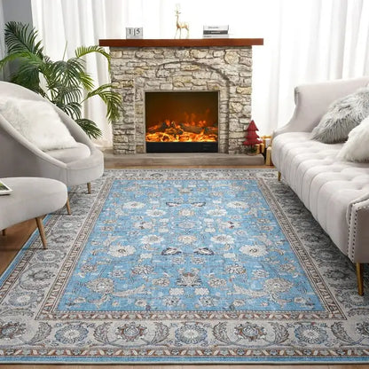 Vintage Floral  Soft Accent Area Rug  Low-Pile Carpet for Living Room Bedroom