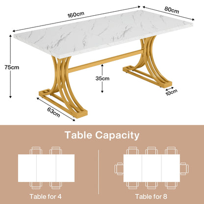 63-Inch Rectangular Dining Table for 4 to 6, Modern Kitchen Table with Faux Marble Table Top