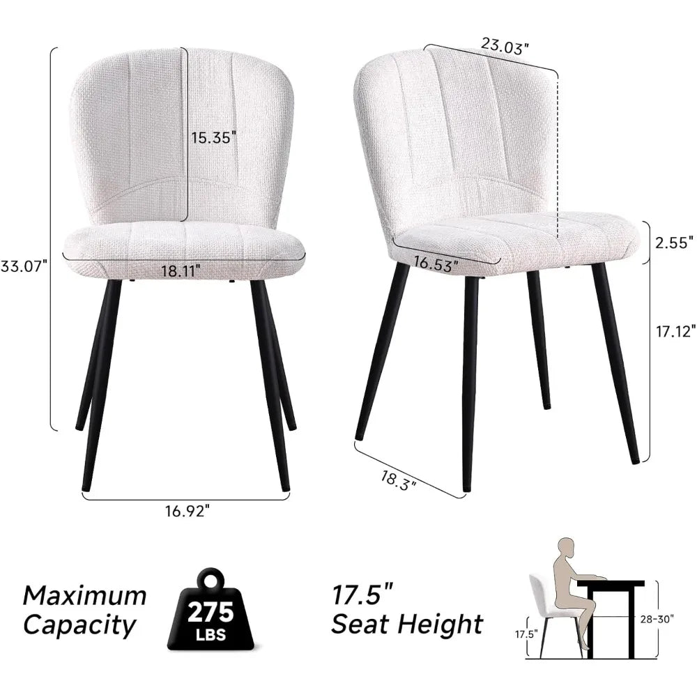Dining Chairs Set of 4, Modern Chenille Upholstered Kitchen Chairs with Metal Legs, Ergonomic Wingback Design Armless Chair