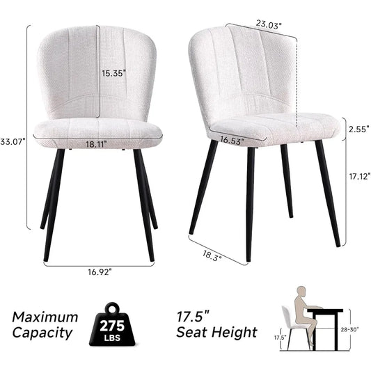 Dining Chairs Set of 4, Modern Chenille Upholstered Kitchen Chairs with Metal Legs, Ergonomic Wingback Design Armless Chair