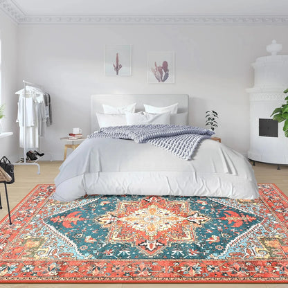 Faux Cashmere Vintage Floral  Soft Accent Area Rug, Low Pile for Living Room Bedroom