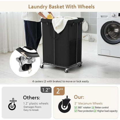 Large 150L Rolling Laundry Basket with Removable Bag Mecanum Wheels Waterproof Hamper Metal Frame Portable Clothes Organizer