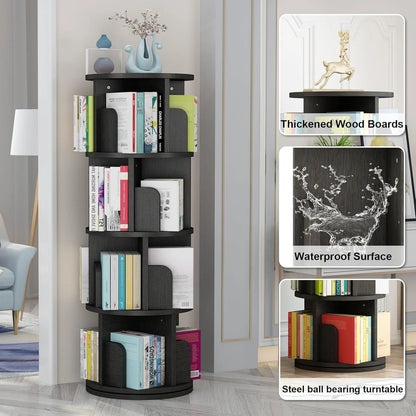 4 Tier Rotating Bookshelf Tower Floor Standing Storage Rack 360 Degree Revolvin Bookcase  Narrow Bookshelf Organizer for Home