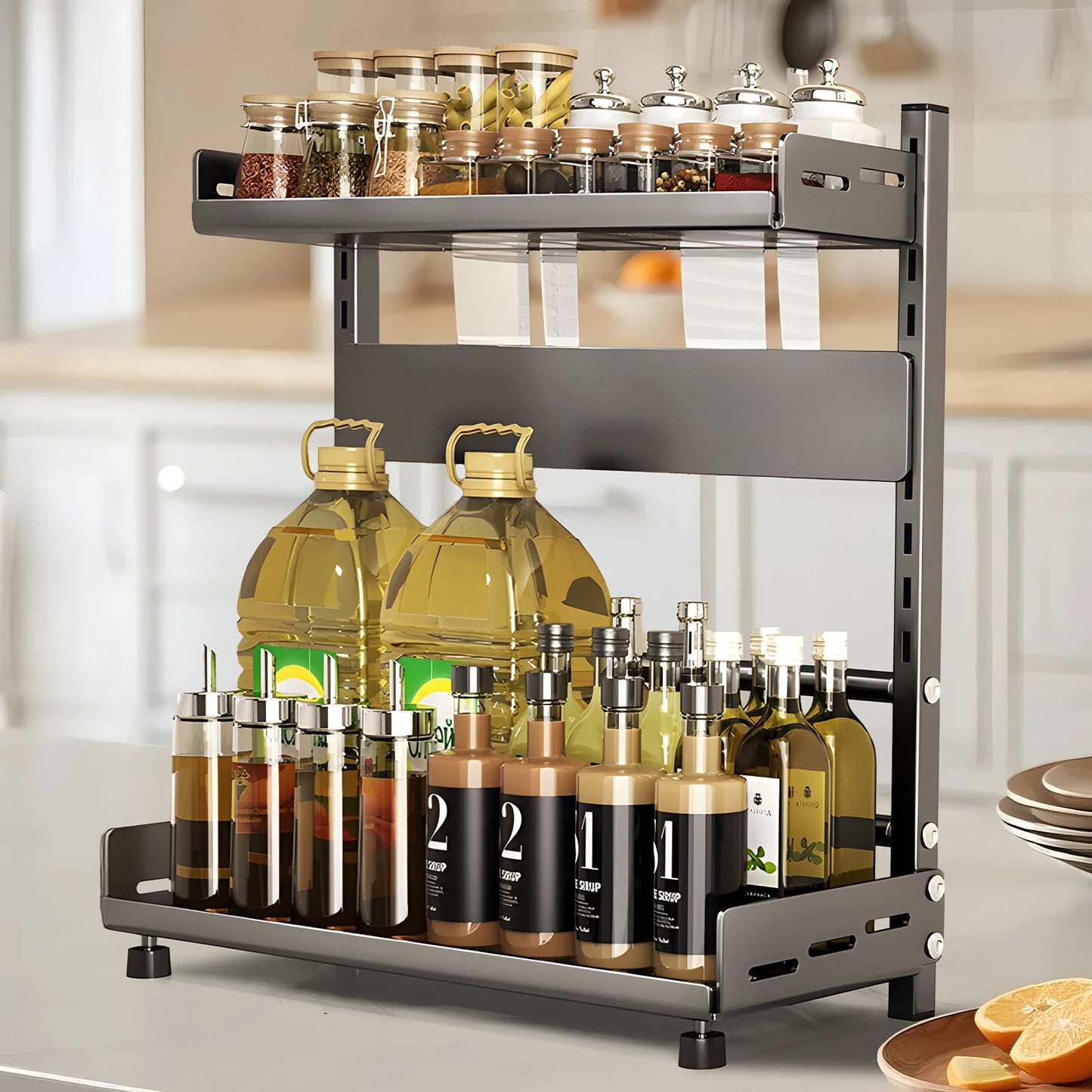 1pc Multi-Tier Spice Rack, Space-Saving Kitchen Countertop Organizer for Seasoning Jar Storage