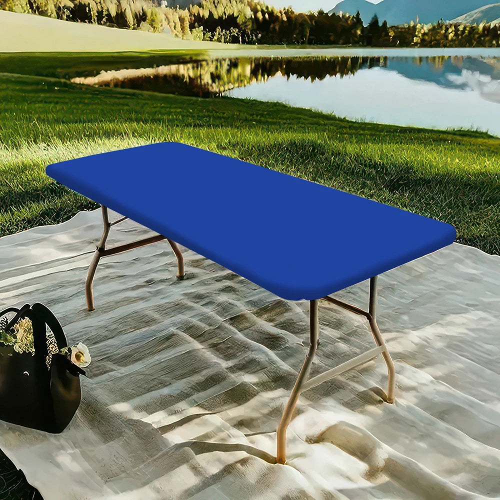 Solid Color Polyester Elastic Rectangular Tablecloth - Universal Fit for Home Parties, Picnics, Weddings & Banquets