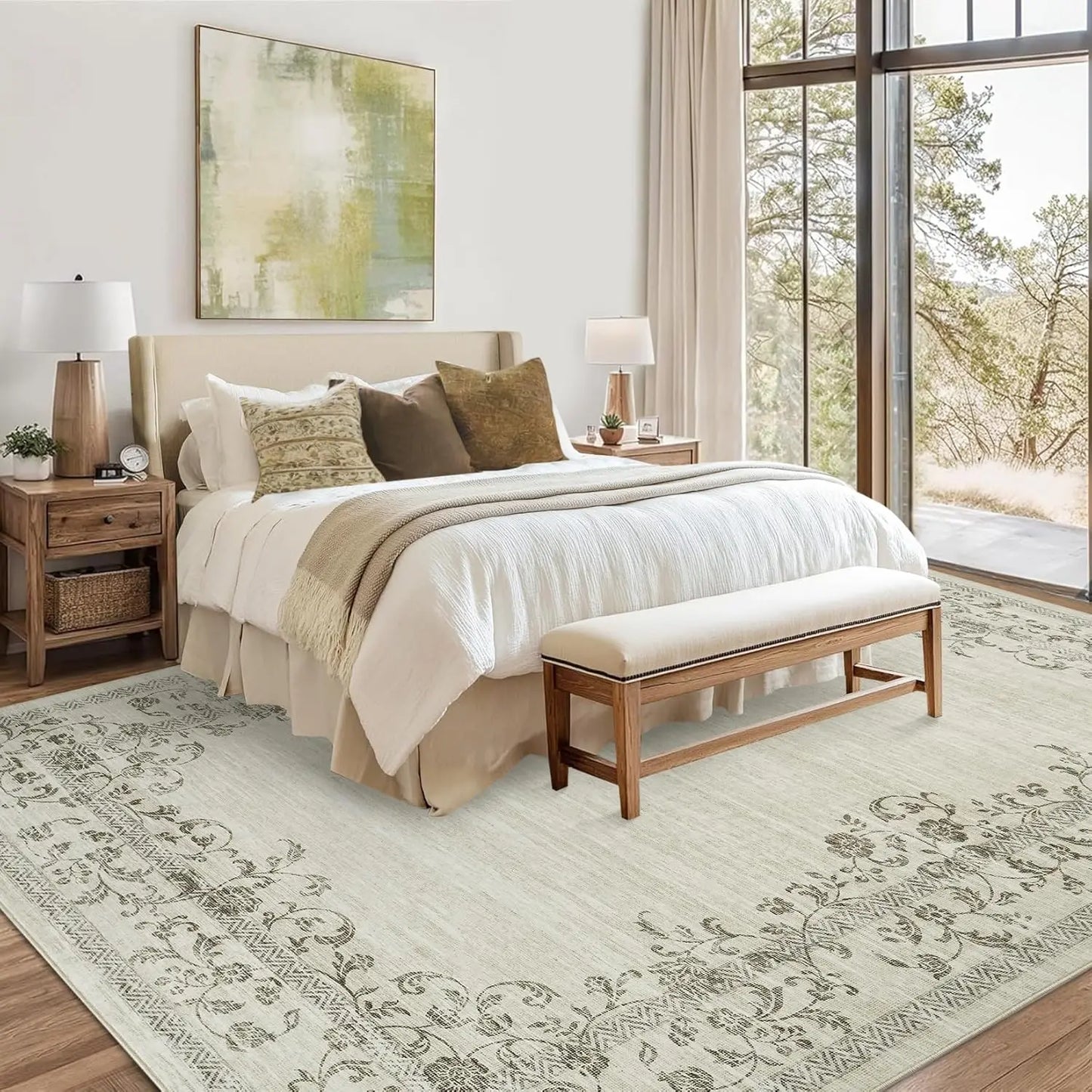 Washable Floral Area Rug