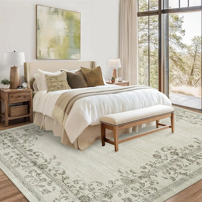Washable Floral Area Rug