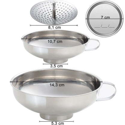 Food grade stainless steel canning funnels with filters, wide mouth funnels for kitchens, wide POTS and regular cans