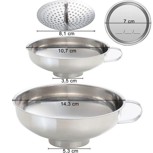 Food grade stainless steel canning funnels with filters, wide mouth funnels for kitchens, wide POTS and regular cans