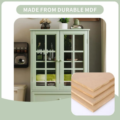 Buffet Cabinet with Glass Doors and Drawer, Modern Wood Storage Sideboard for Dining Room & Living Room, 28 Inch Accent Cabinet